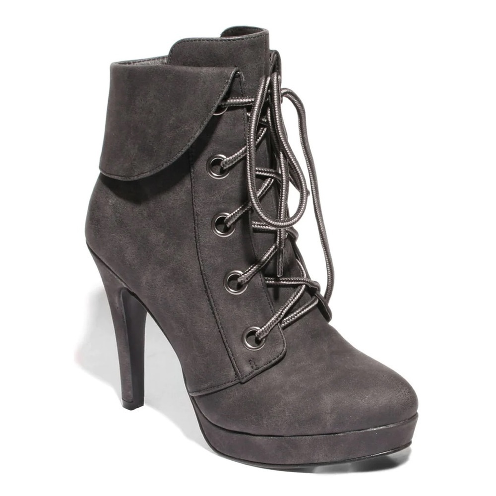 2 Lips Too Women’s Lace Up Booties Size 11 Grey Faux Suede Lucy Short Rise